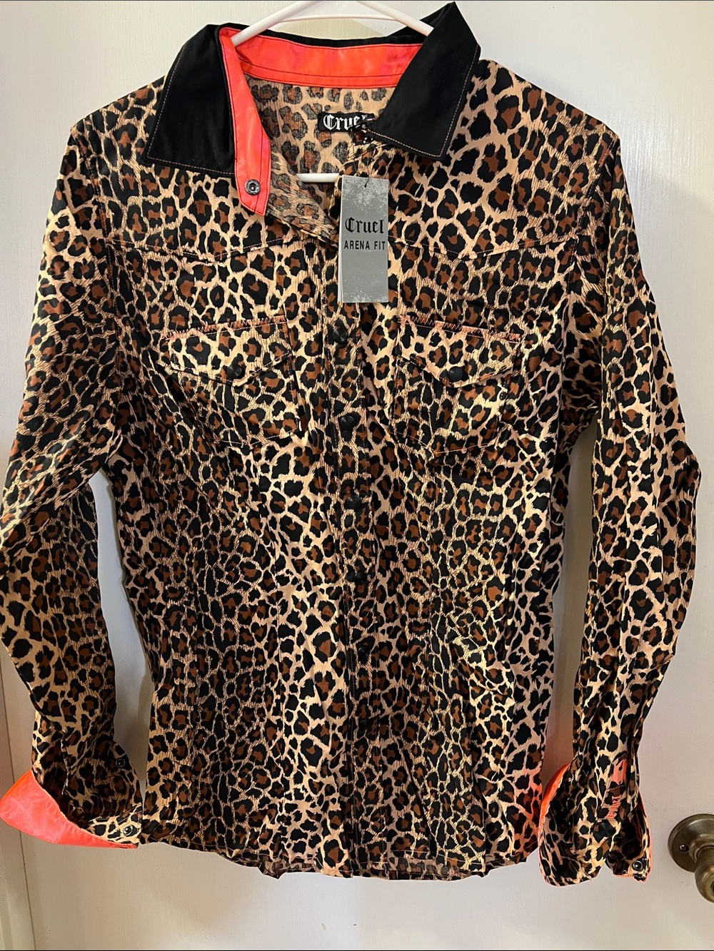 Leopard Print Long-Sleeve Shirt with Black Collar (Kids)